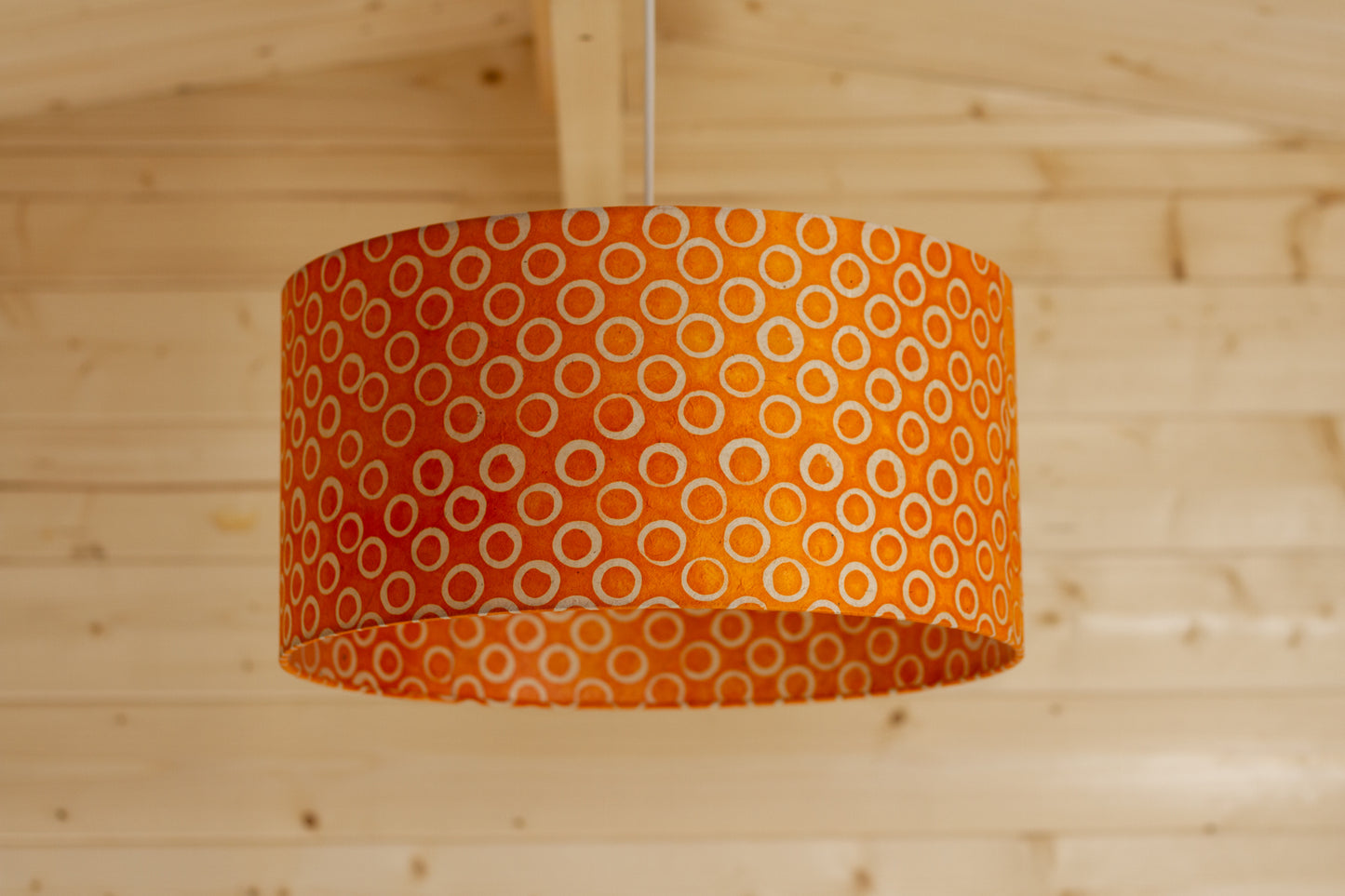 Drum Lamp Shade - P03 - Batik Orange Circles, 40cm(d) x 20cm(h)