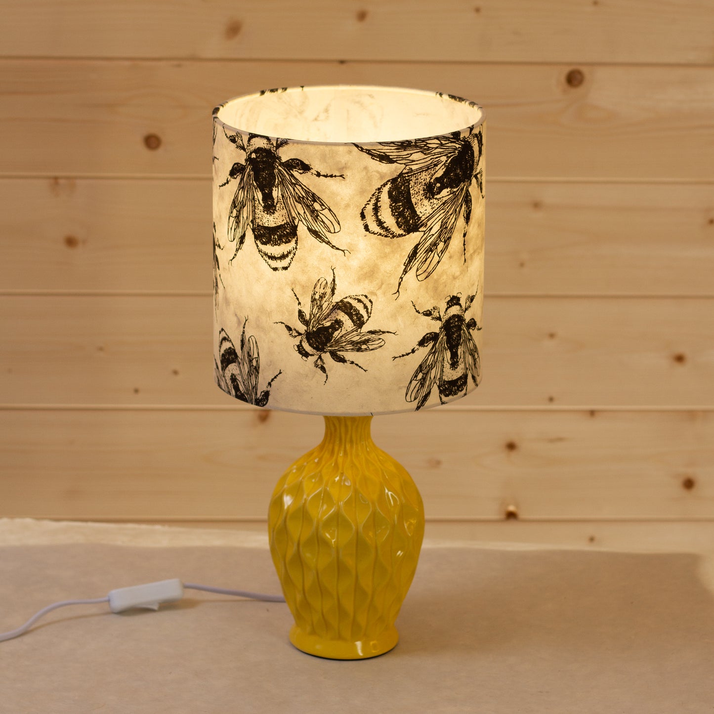 Yarra Ceramic Table Lamp Yellow - Drum Lampshade (20cm x 20cm) in P42 Bees