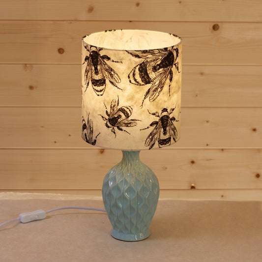 Yarra Ceramic Table Lamp Duckegg Blue - Drum Lampshade (20cm x 20cm) in P42 Bees