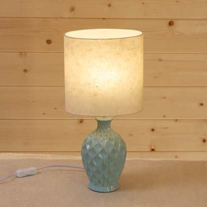 Yarra Ceramic Table Lamp Duckegg Blue - Oval Lampshade in P54 Natural Lokta