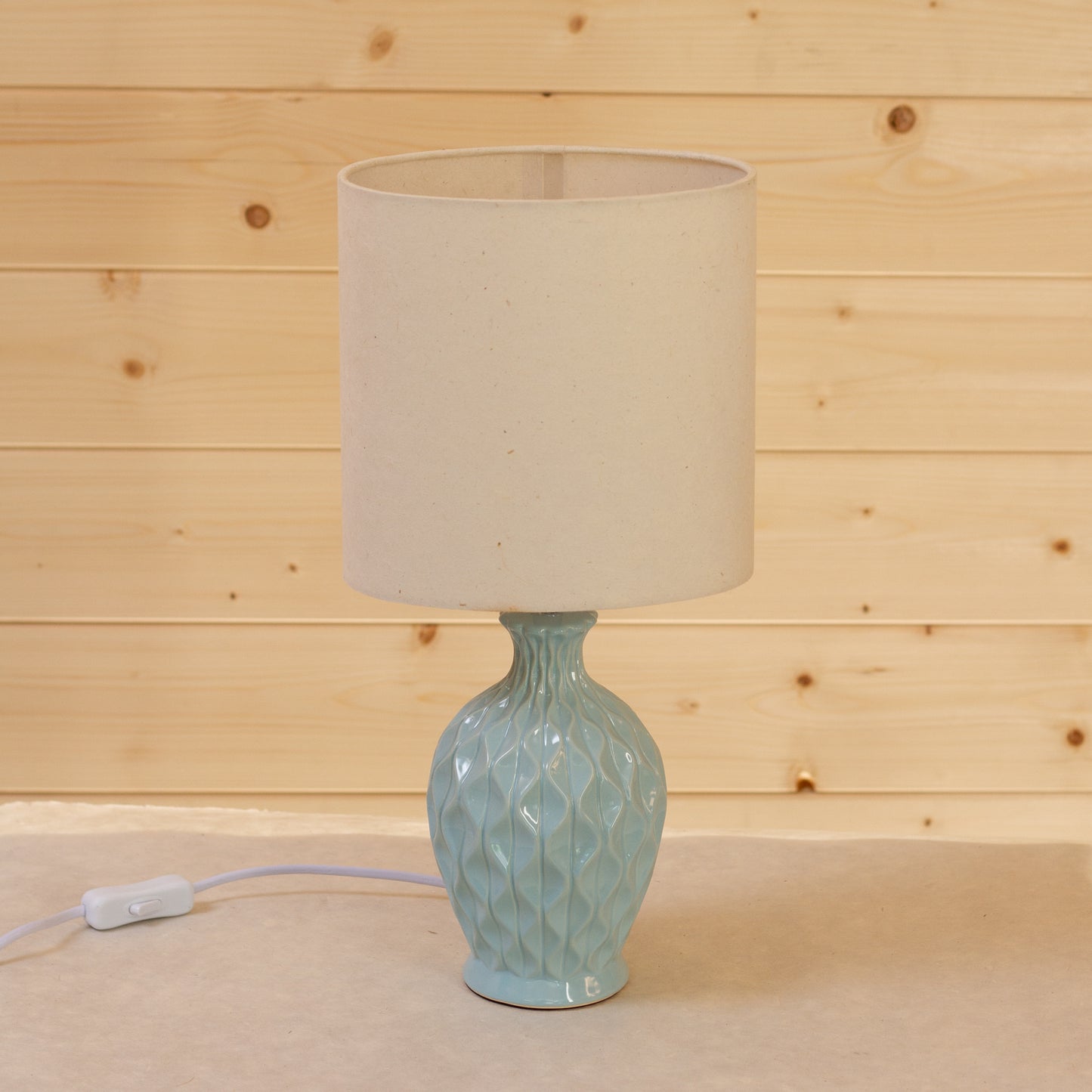 Yarra Ceramic Table Lamp Duckegg Blue - Oval Lampshade in P54 Natural Lokta