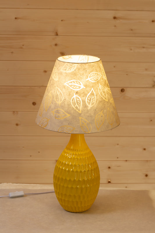 Yarra Ceramic Table Lamp Large Yellow - Conical Lampshade in P28 ~ Batik Leaf on Natural