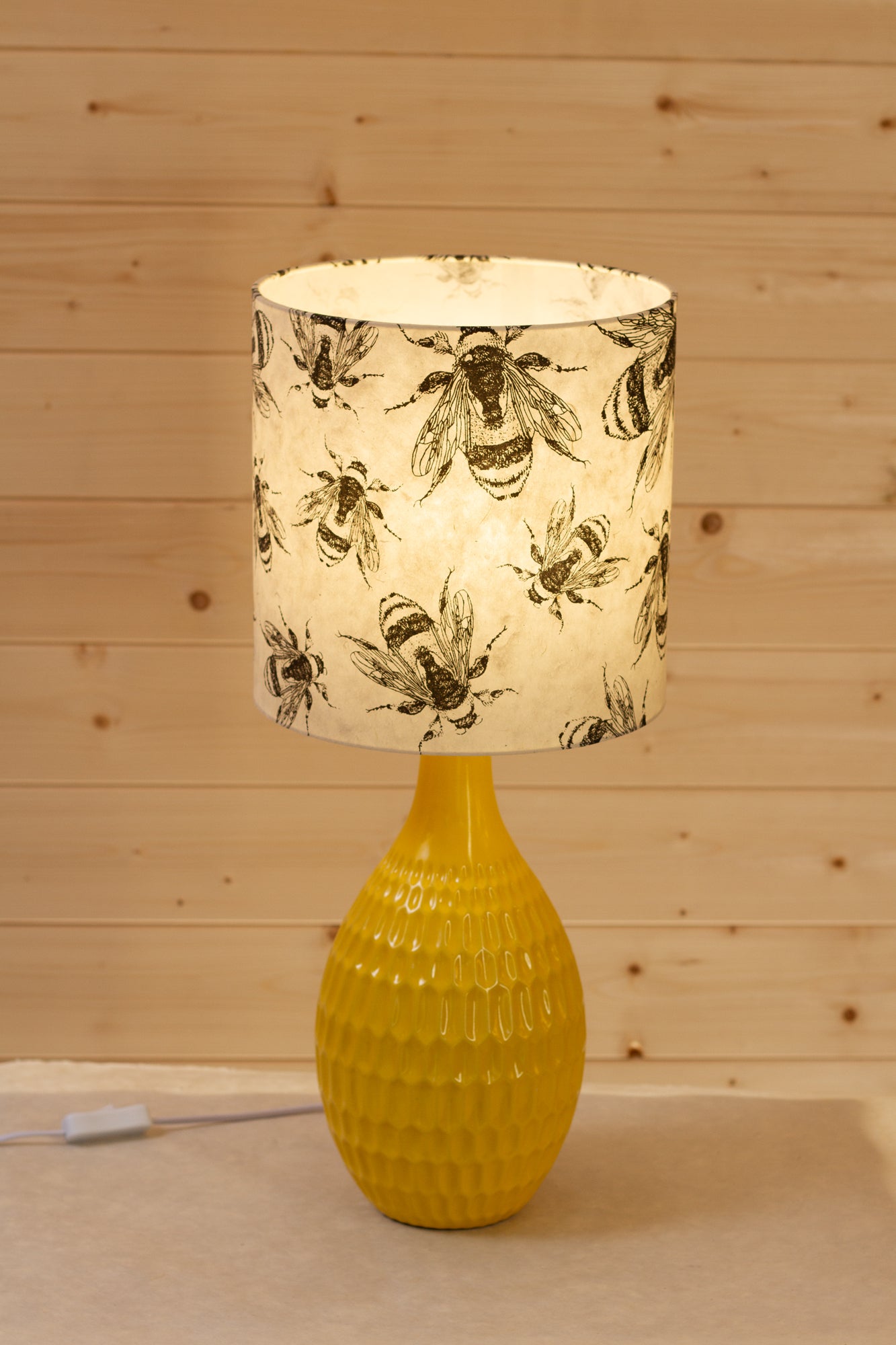 Yarra Ceramic Table Lamp Large Yellow - Drum Lampshade (25cm x 25cm) in P42 Bees