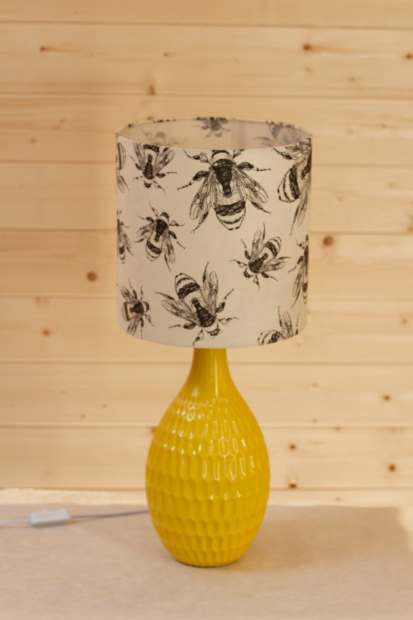 Yarra Ceramic Table Lamp Large Yellow - Drum Lampshade (25cm x 25cm) in P42 Bees