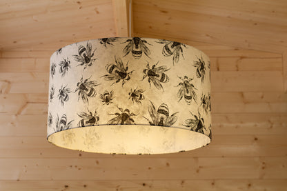 Drum Lamp Shade - P42 - Bees Screen Print on Natural Lokta, 60cm(d) x 30cm(h)