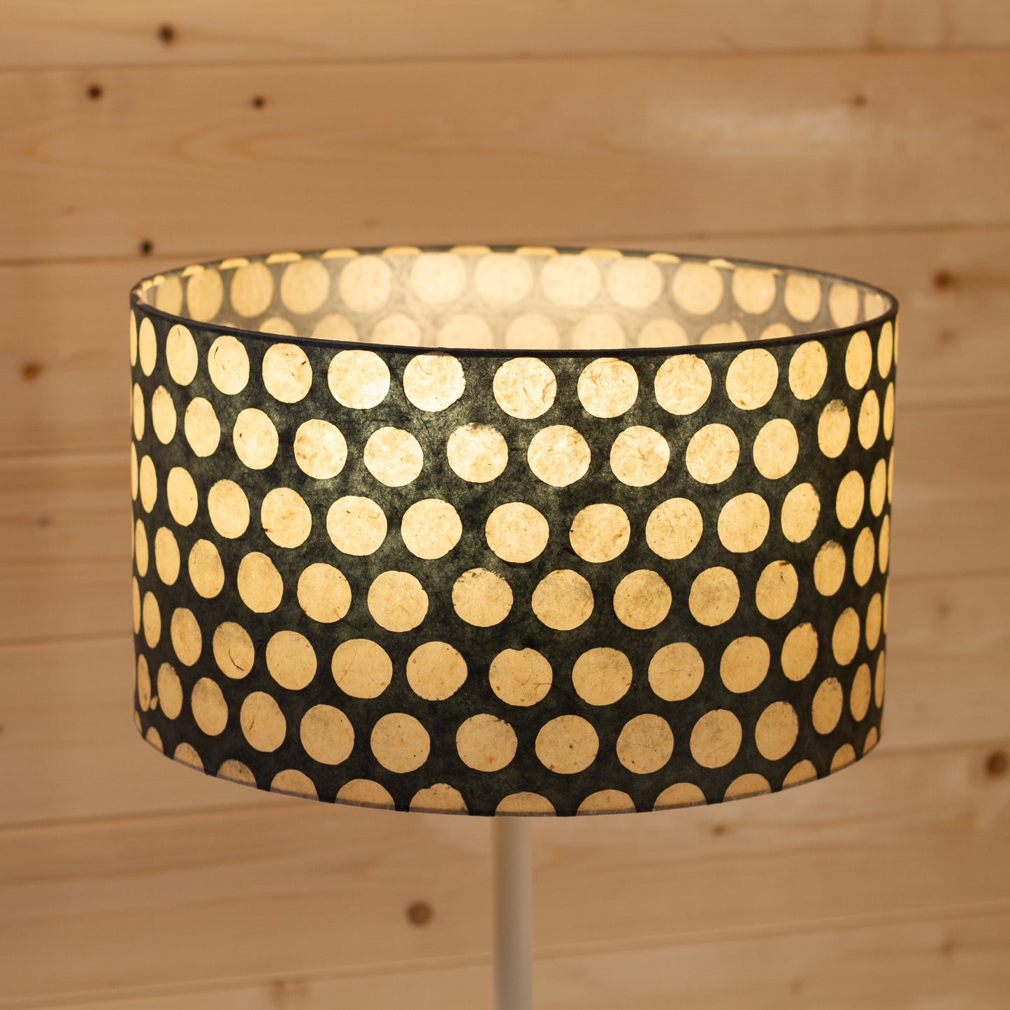 Drum Lamp Shade - P78 - Batik Dots on Grey, 35cm(d) x 20cm(h)