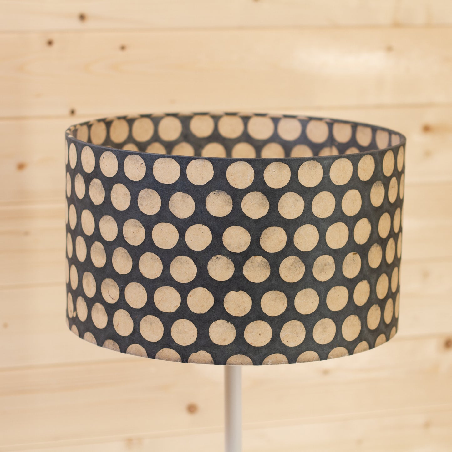 Drum Lamp Shade - P78 - Batik Dots on Grey, 35cm(d) x 20cm(h)