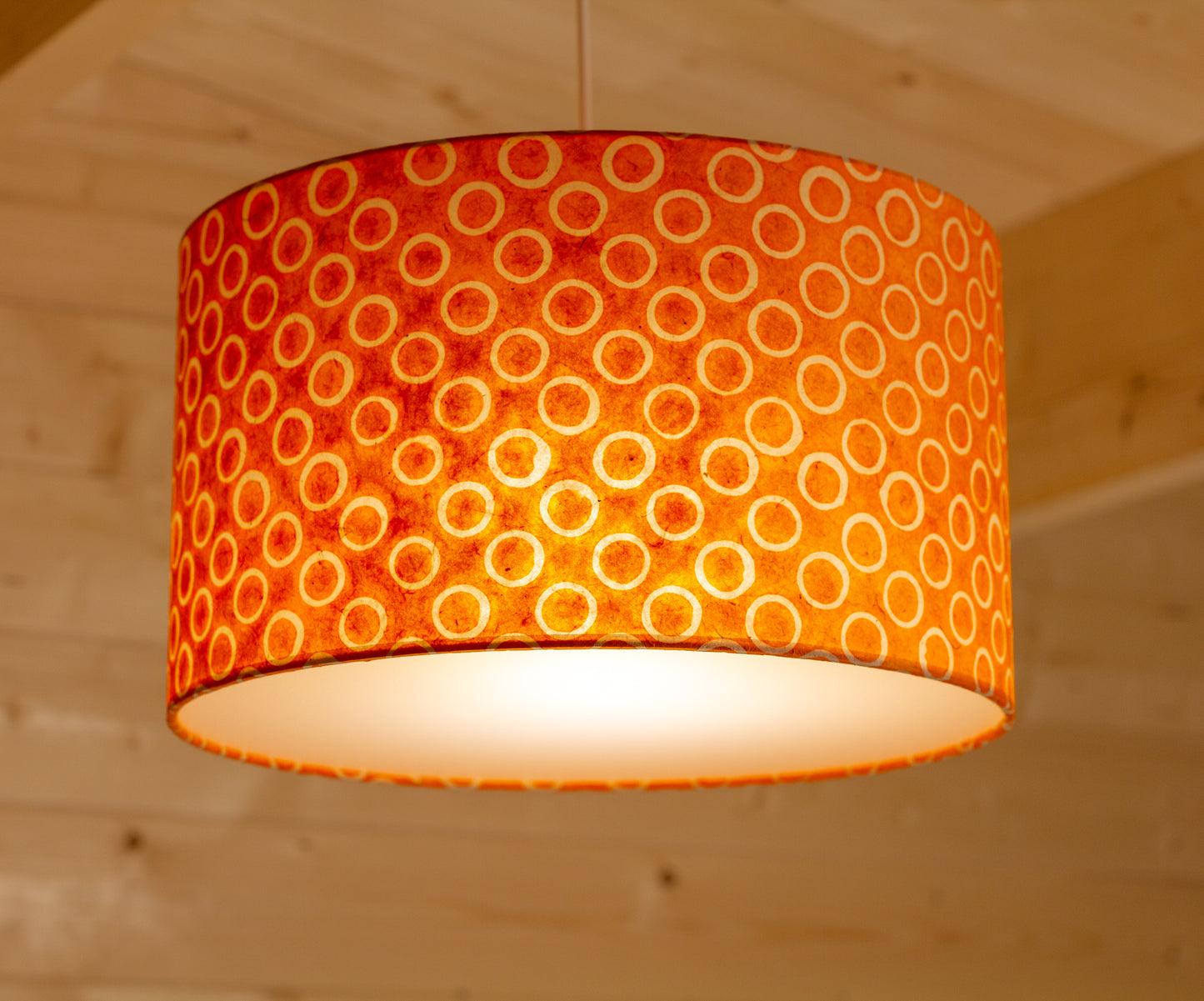 Drum Lamp Shade - P03 - Batik Orange Circles, 35cm(d) x 20cm(h)