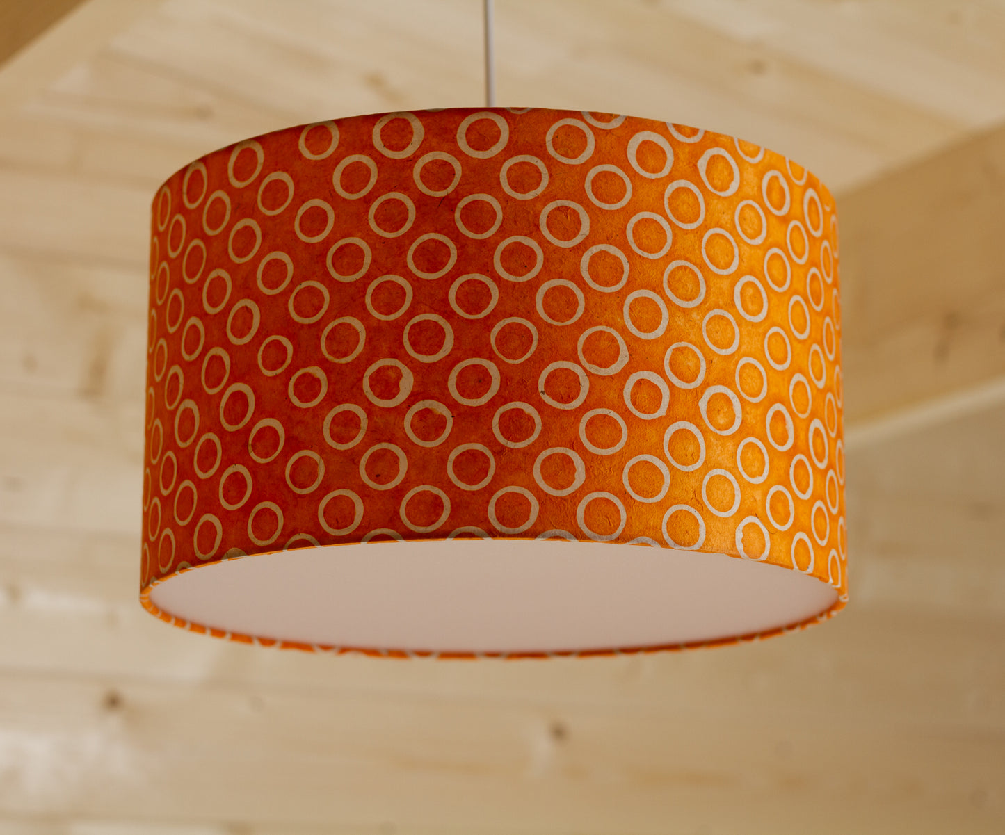 Drum Lamp Shade - P03 - Batik Orange Circles, 35cm(d) x 20cm(h)
