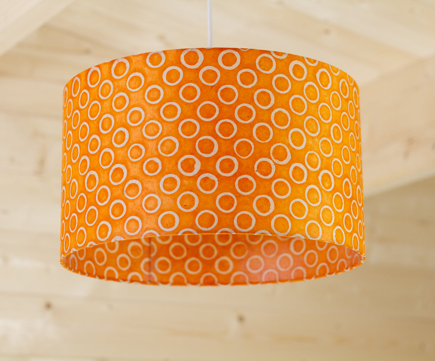 Drum Lamp Shade - P03 - Batik Orange Circles, 35cm(d) x 20cm(h)