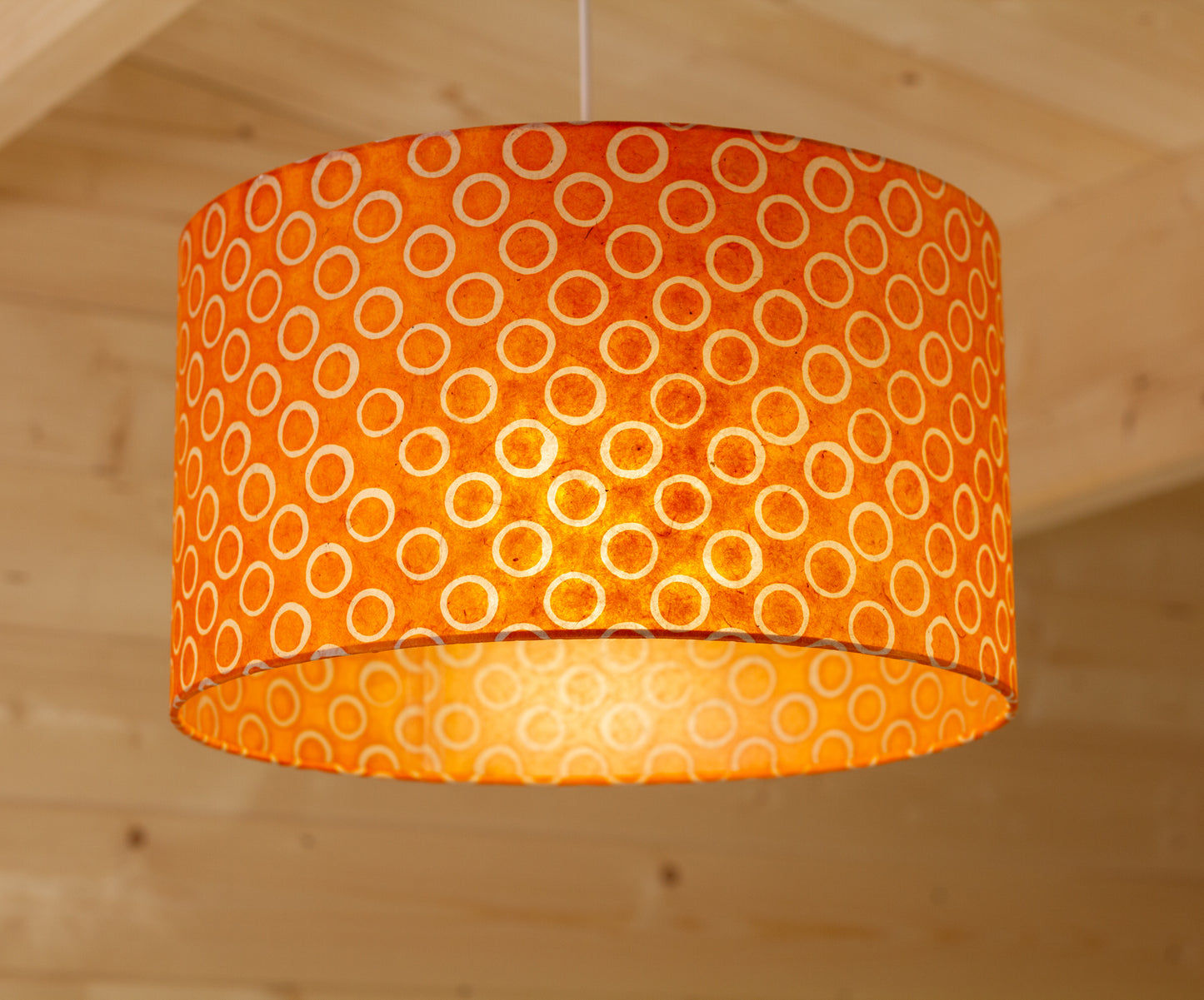 Drum Lamp Shade - P03 - Batik Orange Circles, 35cm(d) x 20cm(h)