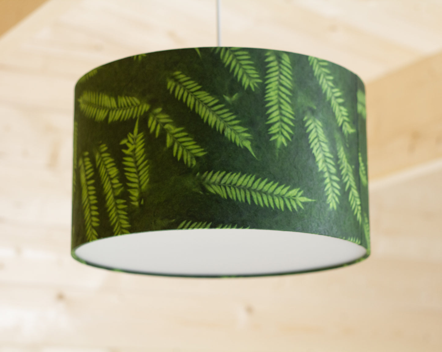 Drum Lamp Shade - P27 - Resistance Dyed Green Fern, 35cm(d) x 20cm(h)