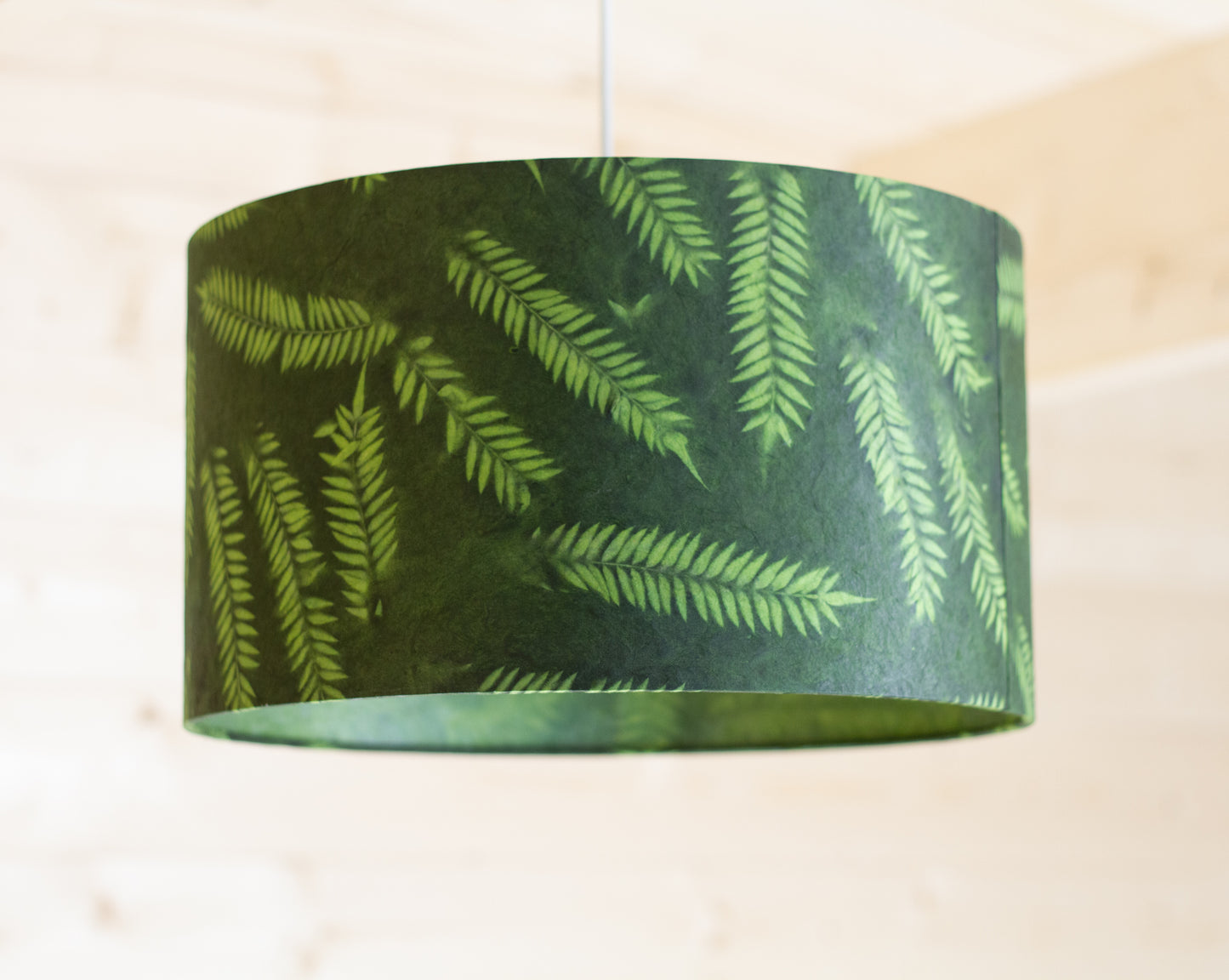 Drum Lamp Shade - P27 - Resistance Dyed Green Fern, 35cm(d) x 20cm(h)