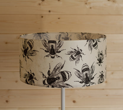 Drum Lamp Shade - P42 - Bees Screen Print on Natural Lokta, 40cm(d) x 20cm(h)
