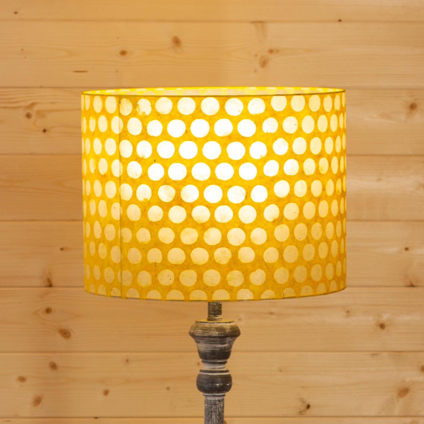 Drum Lamp Shade - P86 ~ Batik Dots on Yellow, 40cm(d) x 30cm(h)