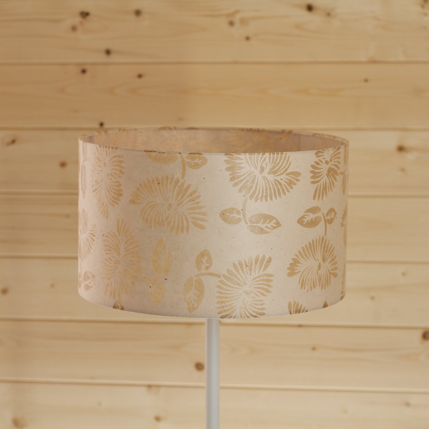 Drum Lamp Shade - P09 - Batik Peony on Natural, 35cm(d) x 20cm(h)