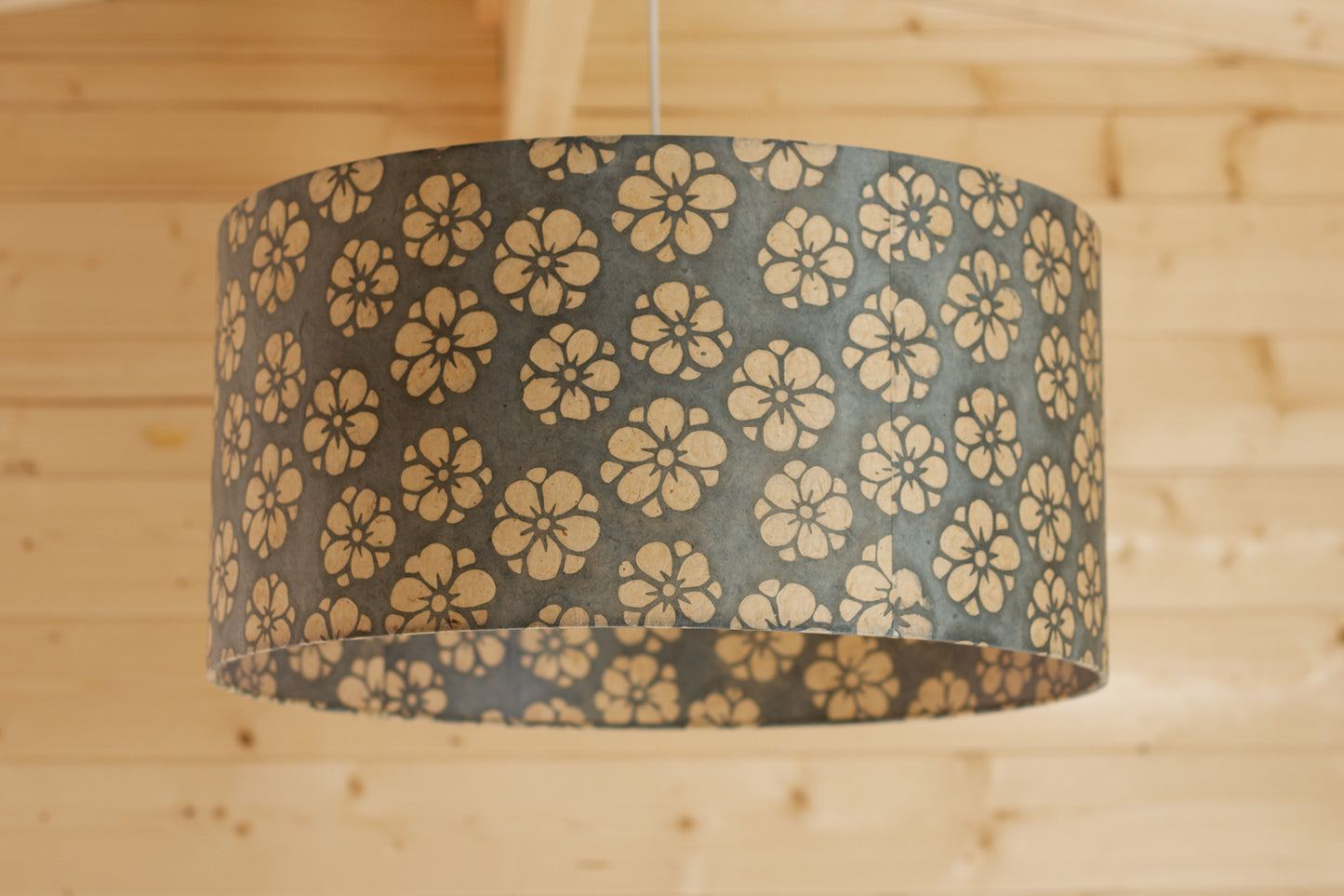 Drum Lamp Shade - P77 - Batik Star Flower Grey, 50cm(d) x 25cm(h)