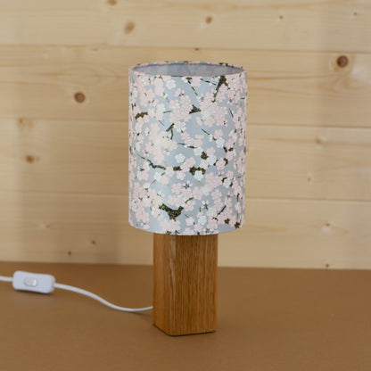 Oak Square Table Lamp in Cherry Blossom Yuzen Washi, Handmade by Imbue Lighting on the Isle of Anglesey, Wales