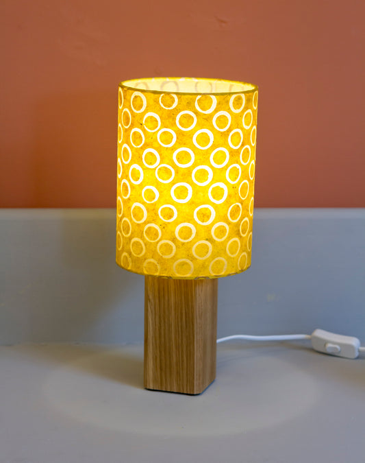 Square Oak Table Lamp with 15x20cm Drum Lamp Shade P71