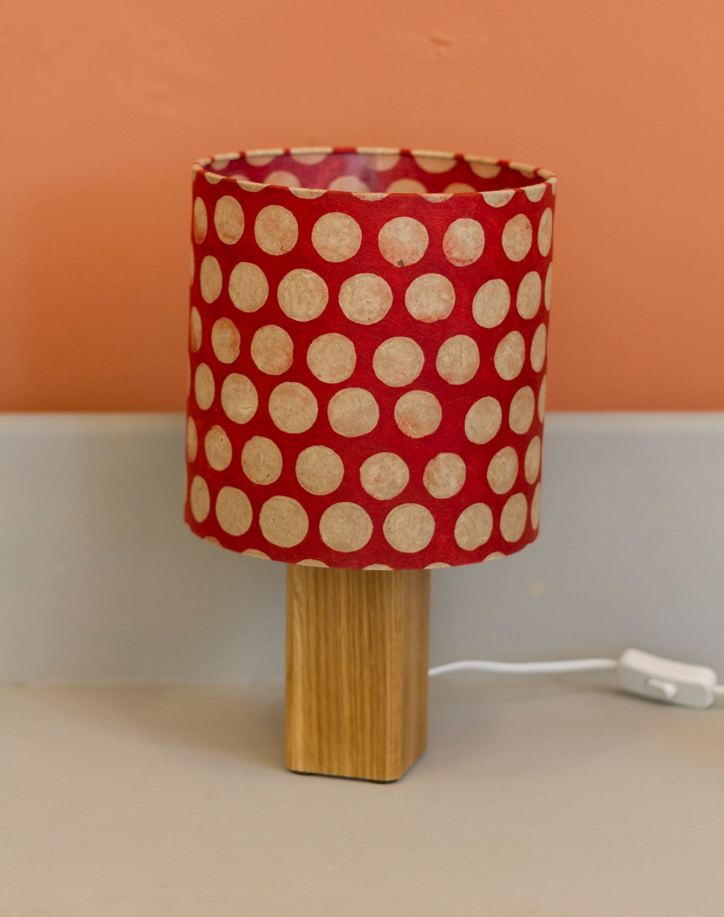 Square Oak Table Lamp with 20x20cm Drum Lamp Shade P84