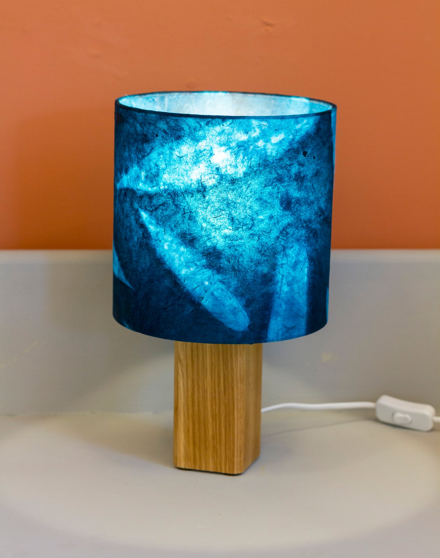 Square Oak Table Lamp with 20x20cm Drum Lamp Shade P99