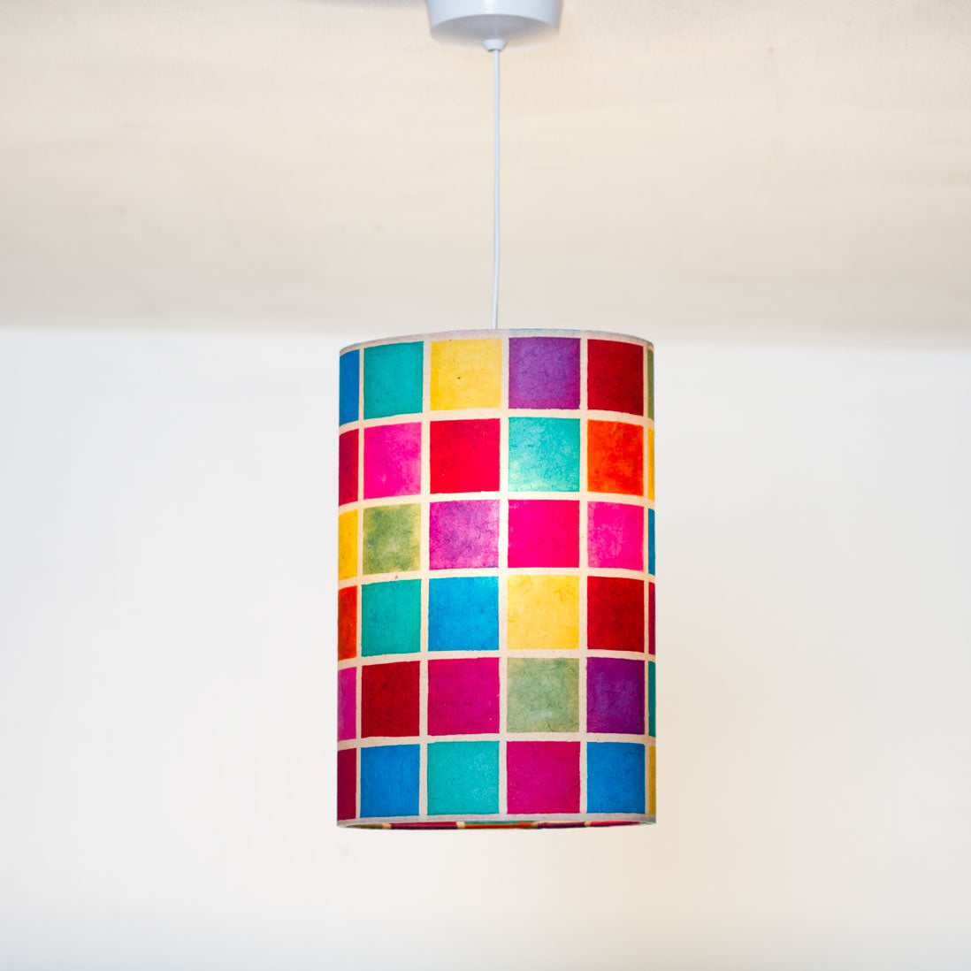 Oval Lamp Shade - P01 - Batik Multi Square, 20cm(w) x 30cm(h) x 13cm(d) - Imbue Lighting