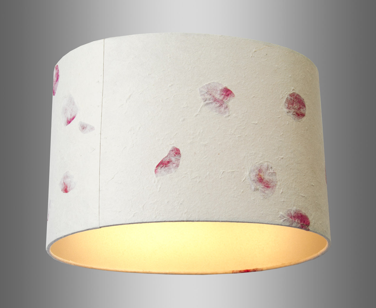 Oval Lamp Shade - P33 - Rose Petals on Natural Lokta, 30cm(w) x 20cm(h) x 22cm(d)