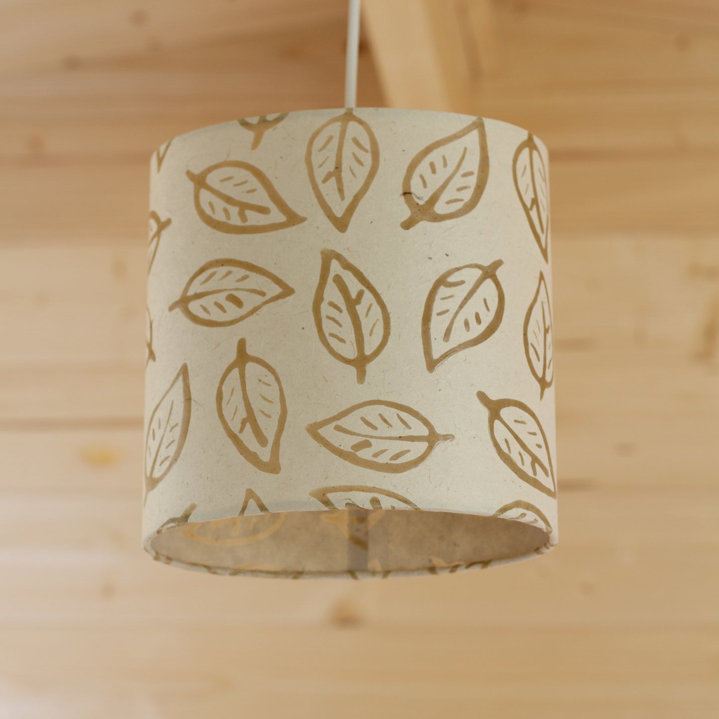 Oval Pendant Lampshade Natural Batik Leaf Handmade by Imbue Lighting