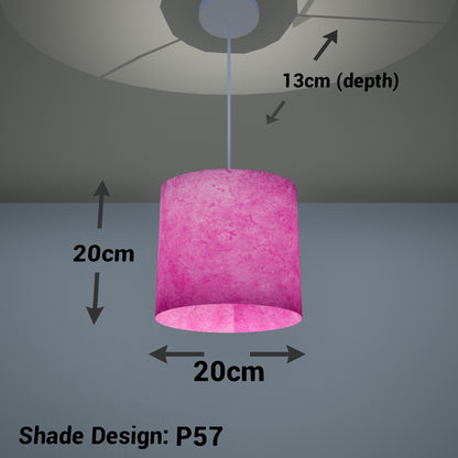 Oval Lamp Shade - P57 - Hot Pink Lokta, 20cm(w) x 20cm(h) x 13cm(d)