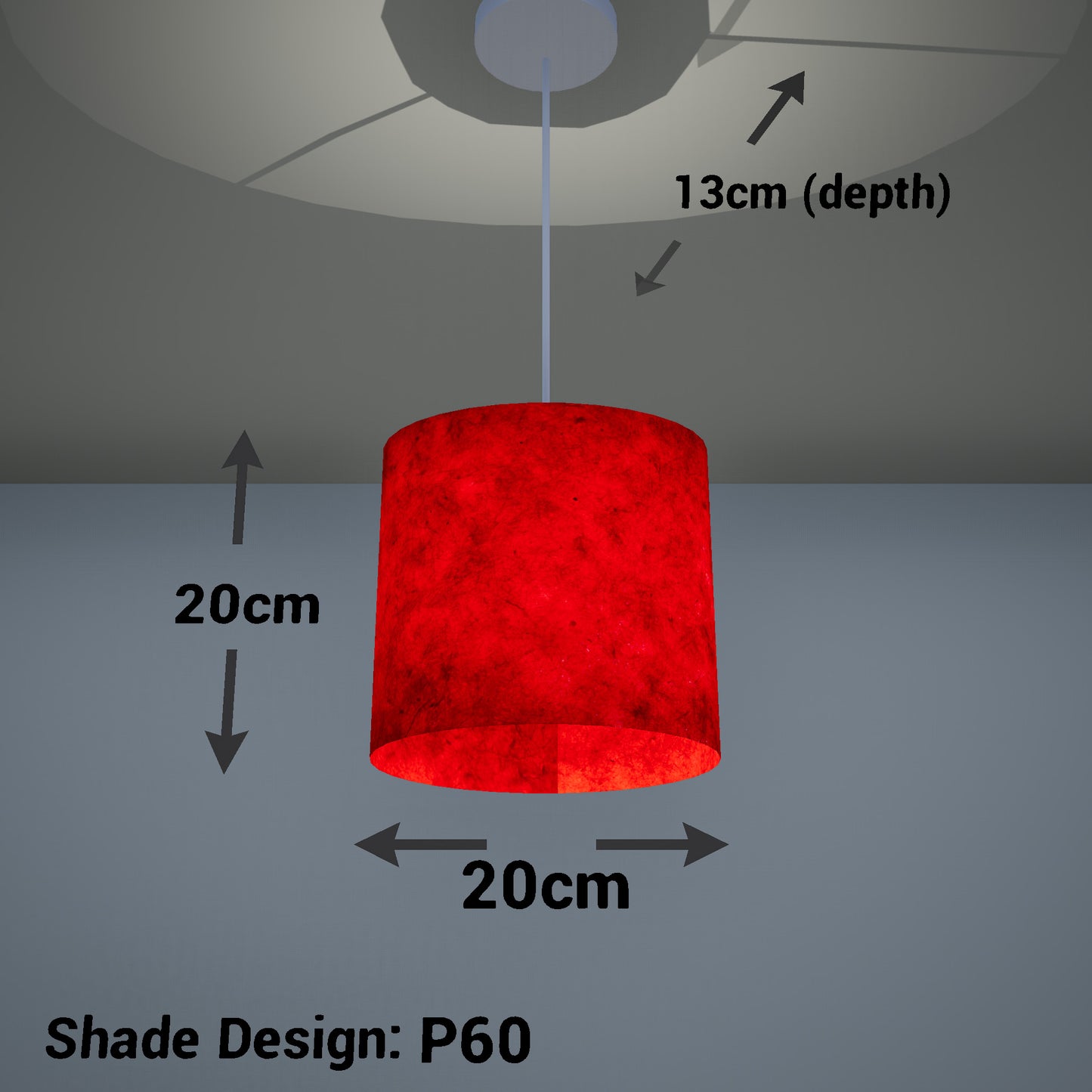 Oval Lamp Shade - P60 - Red Lokta, 20cm(w) x 20cm(h) x 13cm(d)