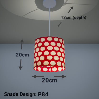 Oval Lamp Shade - P84 ~ Batik Dots on Red, 20cm(w) x 20cm(h) x 13cm(d)