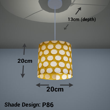Oval Lamp Shade - P86 ~ Batik Dots on Yellow, 20cm(w) x 20cm(h) x 13cm(d)
