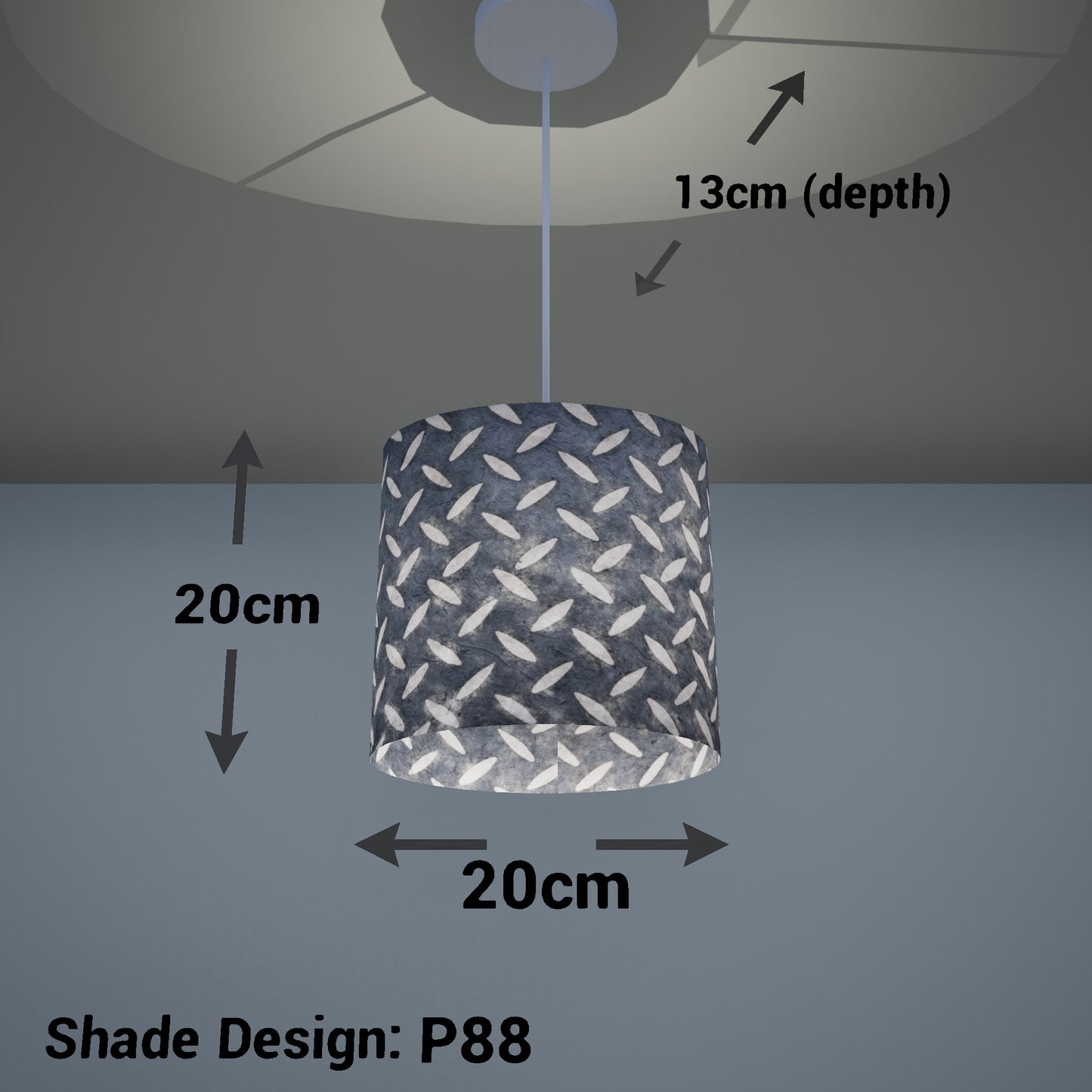 Oval Lamp Shade - P88 ~ Batik Tread Plate Grey, 20cm(w) x 20cm(h) x 13cm(d)