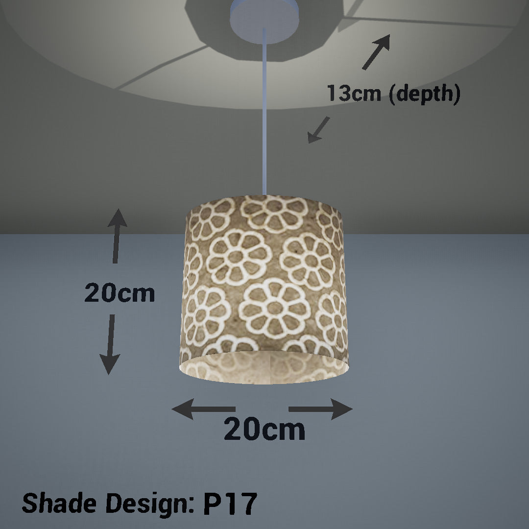 Oval Lamp Shade - P17 - Batik Big Flower on Natural, 20cm(w) x 20cm(h) x 13cm(d)