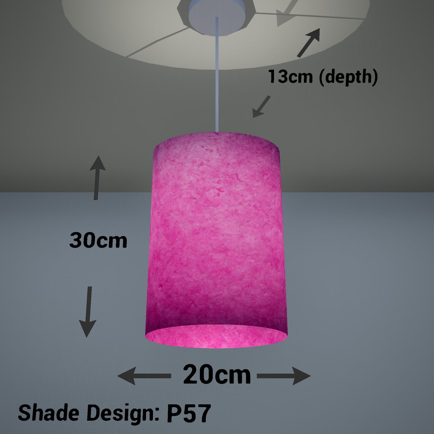 Oval Lamp Shade - P57 - Hot Pink Lokta, 20cm(w) x 30cm(h) x 13cm(d)