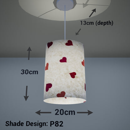 Oval Lamp Shade - P82 ~ Hearts on Lokta Paper, 20cm(w) x 30cm(h) x 13cm(d) - Imbue Lighting