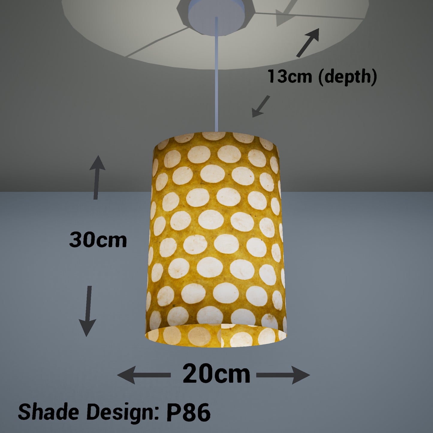 Oval Lamp Shade - P86 ~ Batik Dots on Yellow, 20cm(w) x 30cm(h) x 13cm(d)