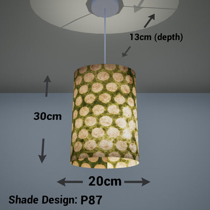Oval Lamp Shade - P87 ~ Batik Dots on Green, 20cm(w) x 30cm(h) x 13cm(d)