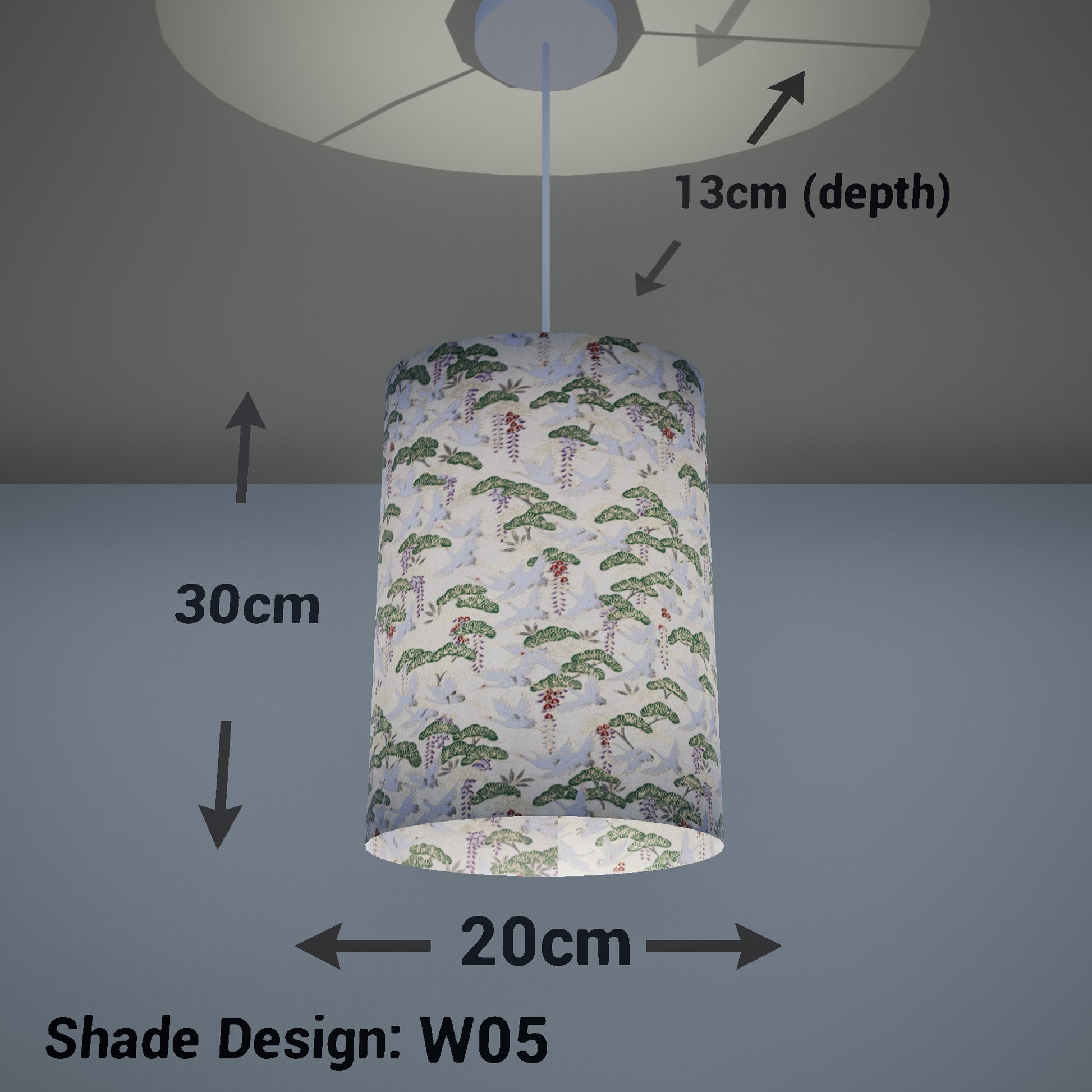 Oval Lamp Shade - W05 ~ Cranes, 20cm(w) x 30cm(h) x 13cm(d) - Imbue Lighting