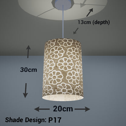 Oval Lamp Shade - P17 - Batik Big Flower on Natural, 20cm(w) x 30cm(h) x 13cm(d)