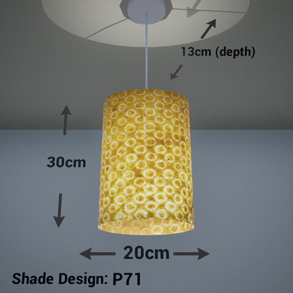 Oval Lamp Shade - P71 - Batik Yellow Circles, 20cm(w) x 30cm(h) x 13cm(d) - Imbue Lighting