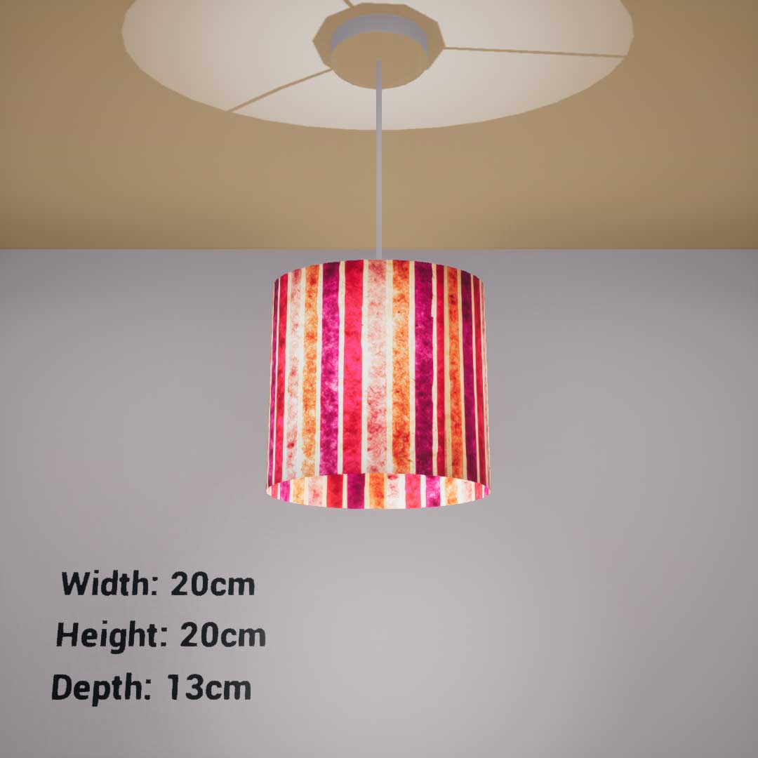Oval Lamp Shade - P04 - Batik Stripes Pink, 20cm(w) x 20cm(h) x 13cm(d) - Imbue Lighting