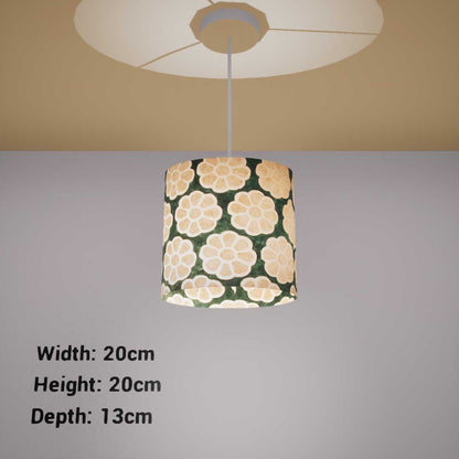 Oval Lamp Shade - P19 - Batik Big Flower on Rainforest, 20cm(w) x 20cm(h) x 13cm(d)