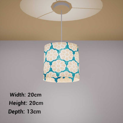Oval Lamp Shade - P23 - Batik Big Flower on Teal, 20cm(w) x 20cm(h) x 13cm(d)