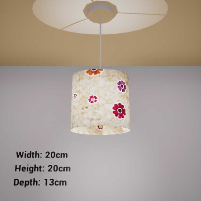 Oval Lamp Shade - P35 - Batik Multi Flower on Natural, 20cm(w) x 20cm(h) x 13cm(d)