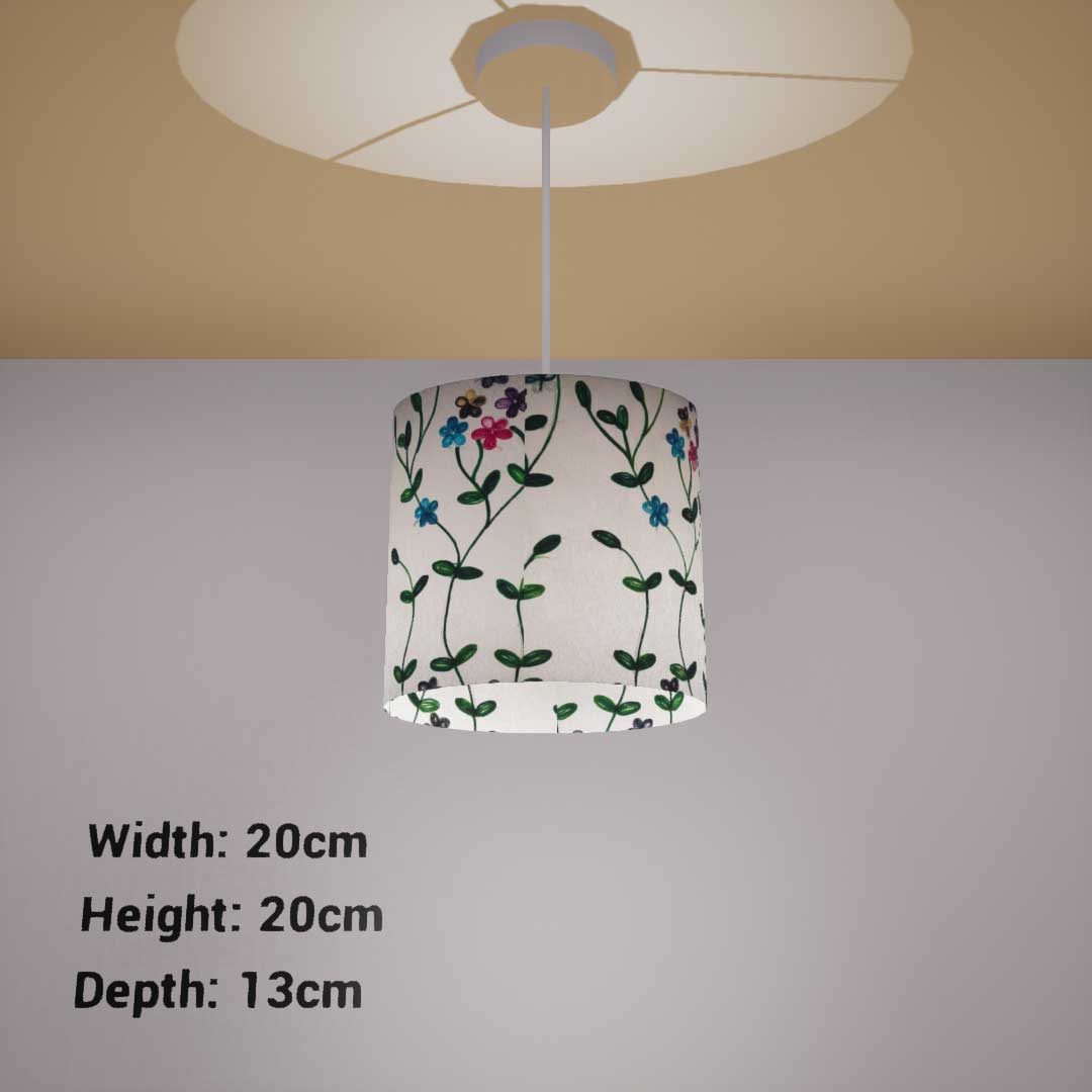 Oval Lamp Shade - P43 - Embroidered Flowers on White, 20cm(w) x 20cm(h) x 13cm(d)