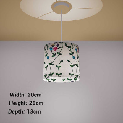 Oval Lamp Shade - P43 - Embroidered Flowers on White, 20cm(w) x 20cm(h) x 13cm(d)