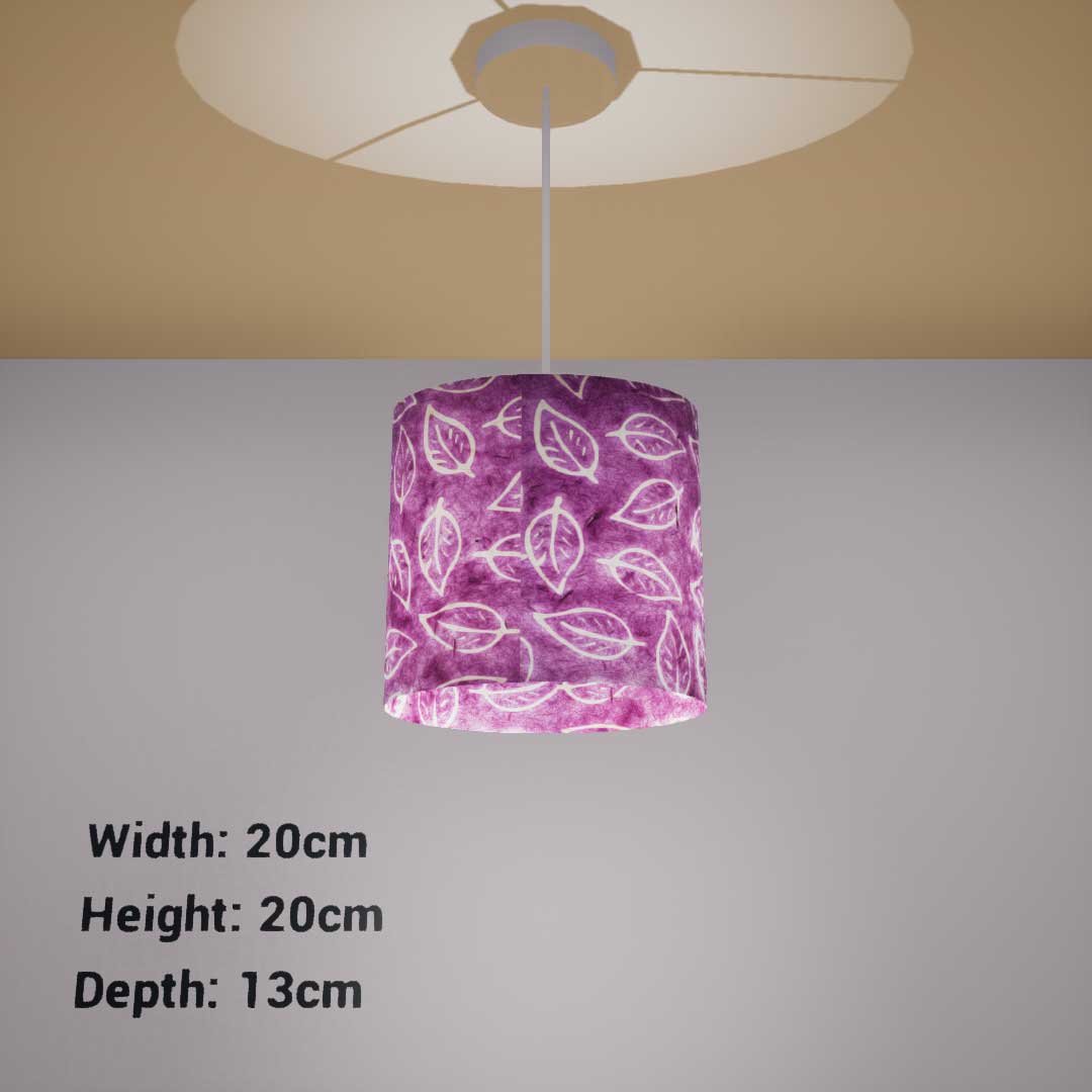 Oval Lamp Shade - P68 - Batik Leaf on Purple, 20cm(w) x 20cm(h) x 13cm(d) - Imbue Lighting