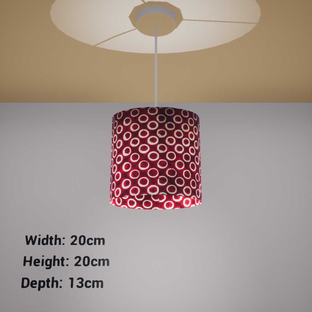 Oval Lamp Shade - P73 - Batik Red Circles, 20cm(w) x 20cm(h) x 13cm(d) - Imbue Lighting