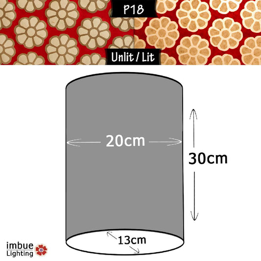 Oval Lamp Shade - P18 - Batik Big Flower on Red, 20cm(w) x 30cm(h) x 13cm(d)